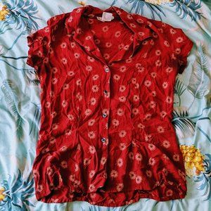 Red Button Down Sun Flower Shirt